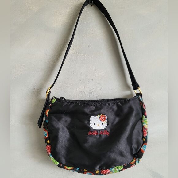 Sanrio Hello Kitty Mini Sateen Shoulder Bag Floral Print Trim 2000 Y2k - Picture 1 of 10